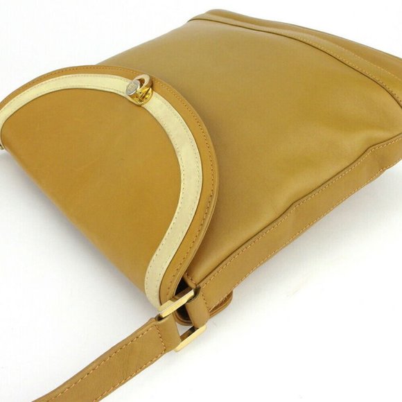 AUTH Bally shoulder bag B Mark beige leather